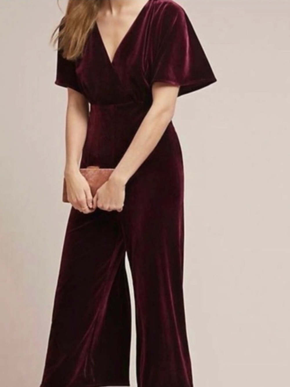 Anthropologie Velvet V-Neck Midi Dress in Wine/Burgundy